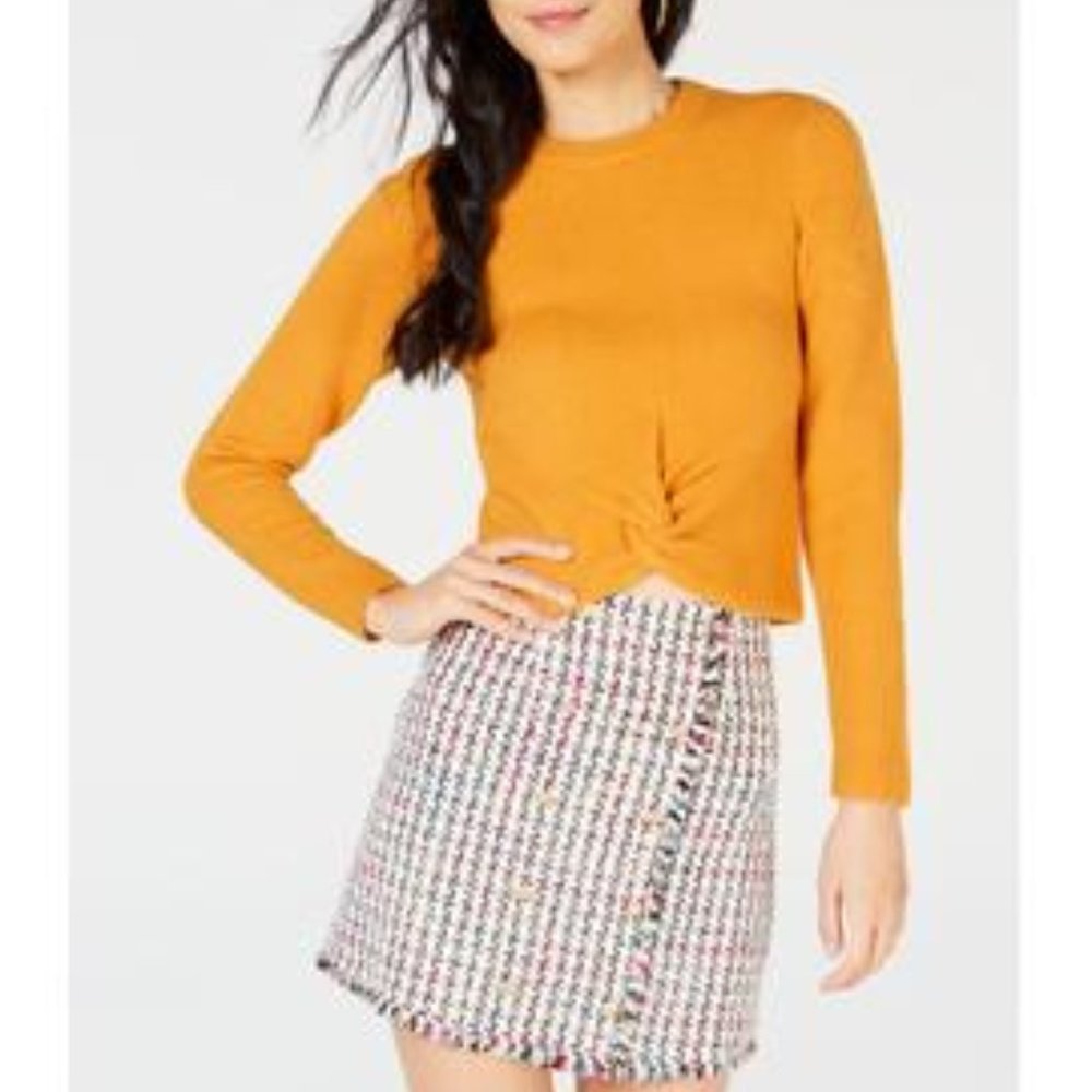 LEYDEN  Gold Knot-Front Long Sleeve Sweater Juniors Size: XL